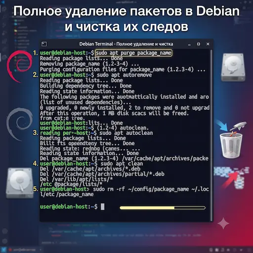 Полное удаление пакетов в Debian и чистка их следов